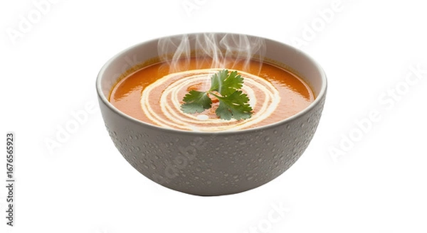 Fototapeta Hot Creamy Tomato Soup with Cilantro Garnish