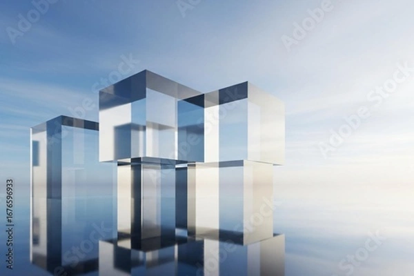 Obraz Modern abstract glass cubes reflect bright sky