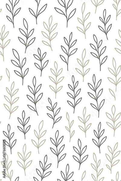 Fototapeta Seamless Botanical Leaf Pattern in Minimalist Style on Black Background