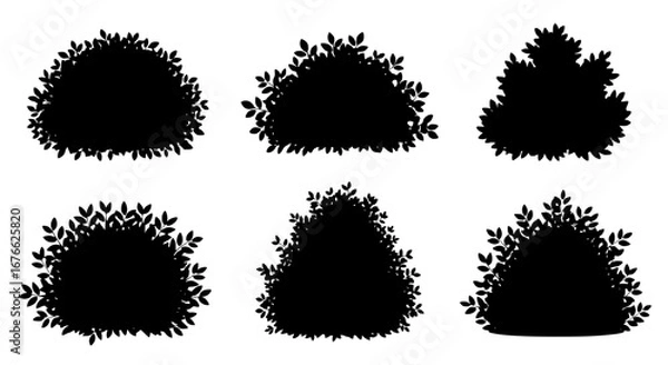 Fototapeta Vector art of set of black bush silhouettes for landscape design for POD