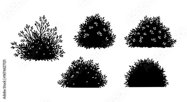 Fototapeta Vector art of set of shrub silhouettes for design and decoration for POD