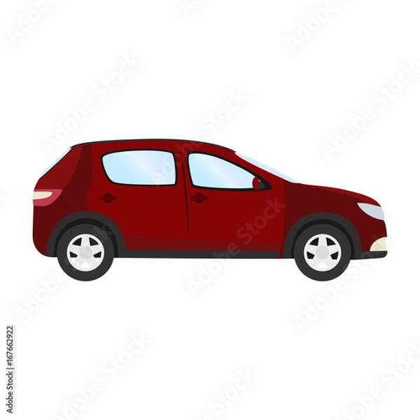 Fototapeta Car vector template on white background. Business hatchback isolated. red hatchback flat style. side view