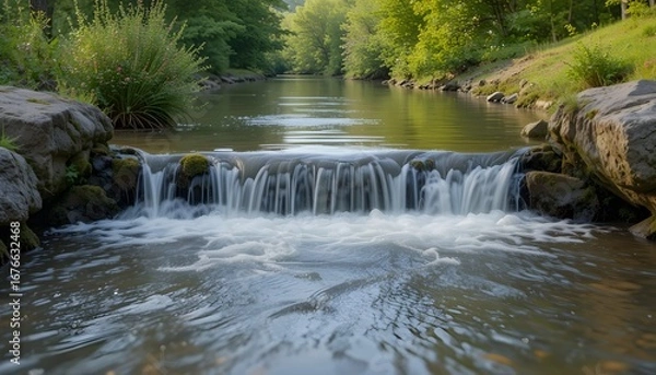 Obraz Stapel glatter Flusskiesel am Ufer eines Baches