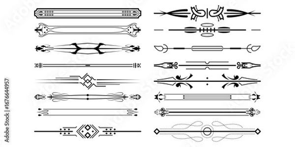 Obraz Set Black Simple Line Collection Doodle Border Elements Vector Design Style Sketch Isolated Illustration For Banner