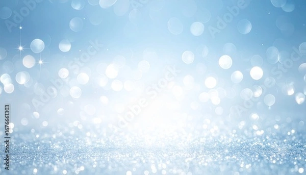 Obraz クリスマスやウェディング、ファッションやコスメの背景に使える　淡い青光のボケとキラキラ幻想的な背景