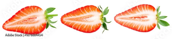 Fototapeta Strawberry cut slice isolated on transparent background as package design element.