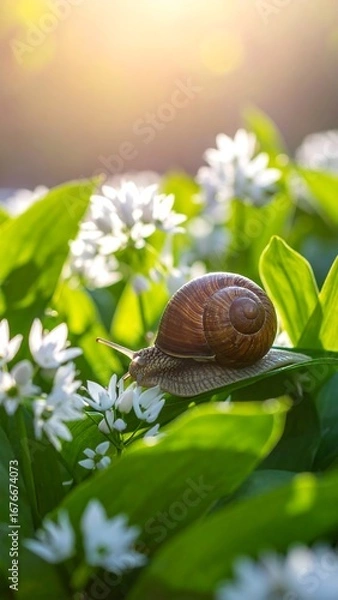 Fototapeta Snail in Spring Meadow