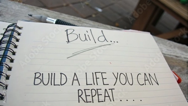 Obraz Inspirational notebook message on building a life for future success