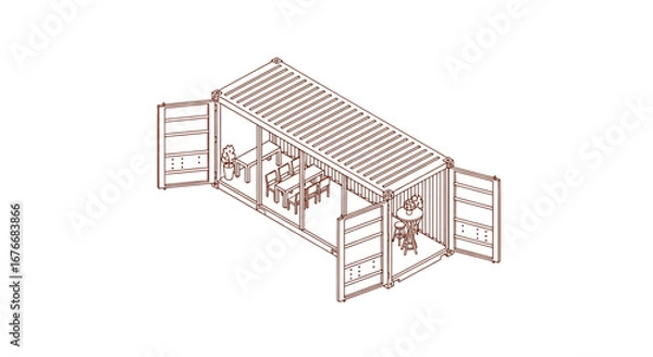 Obraz container cafe outdoor seating area sketch