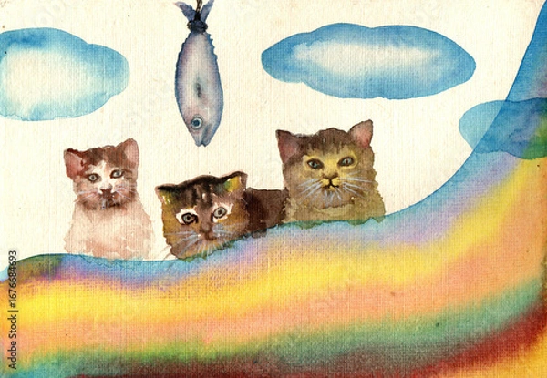 Obraz 3 KITTENS & 1 FISH