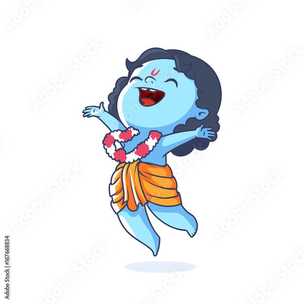 Fototapeta Very happy little Krishna is jumping.