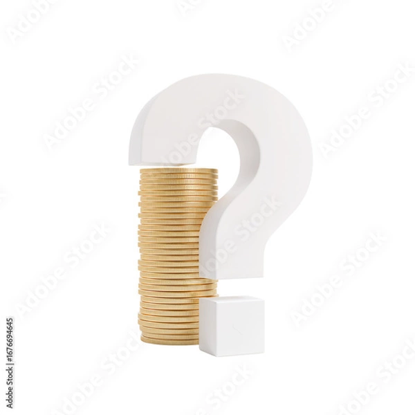 Fototapeta Uncertainty of Financial Wealth Represented by Question Mark Symbol Above Coin Stack
