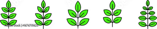 Obraz Five illustrations of stylized green leaves on stems.