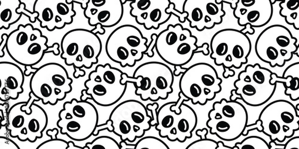 Fototapeta skull bone seamless pattern Halloween spooky ghost vector cartoon crossbones doodle tile background gift wrapping paper repeat wallpaper scarf isolated illustration design