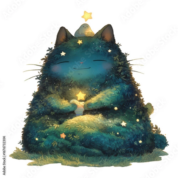 Obraz Whimsical cat embracing a star dreamy nightscape digital art magical environment playful viewpoint