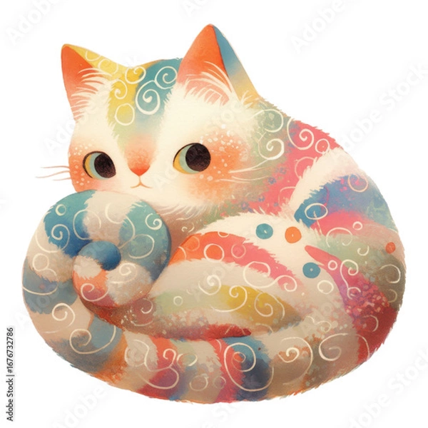Obraz Playful colorful cat illustration whimsical art digital artwork cozy environment close-up view creative concept