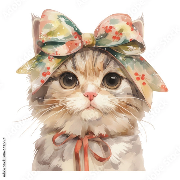 Obraz Playful cat with floral bow indoor setting portrait charming atmosphere close-up pet photography