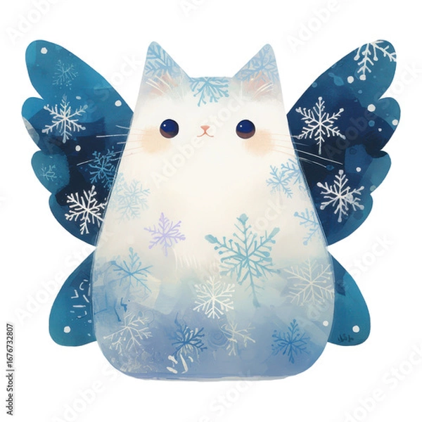 Obraz Whimsical cat with snowflake wings fantasy setting digital art playful environment front view creative concept