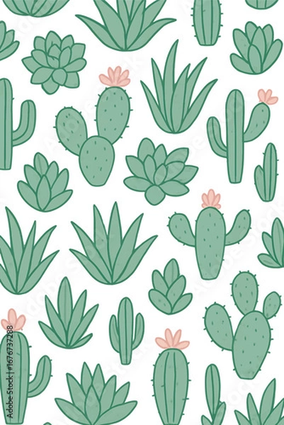 Fototapeta seamless cactus & succulent pattern