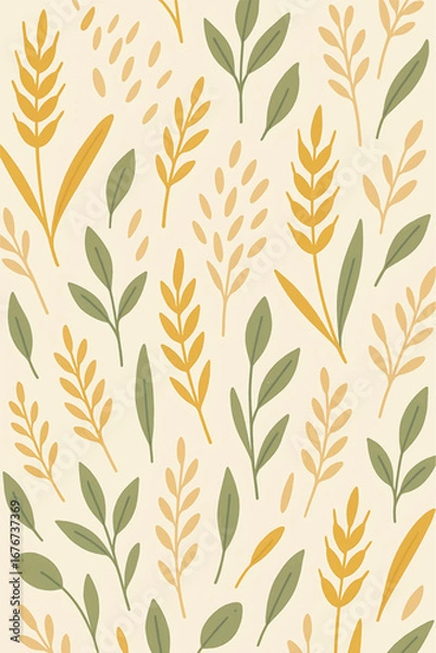 Fototapeta seamless botanical wheat & leaf pattern