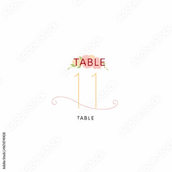 Fototapeta Elegant table number 11 with floral decoration and soft design  