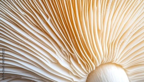 Fototapeta Close-up view of mushroom gills showcasing intricate textures and natural patterns