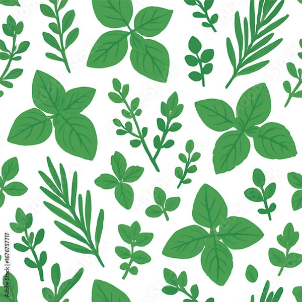 Fototapeta Seamless Green Leaves Pattern in Flat Vector Style