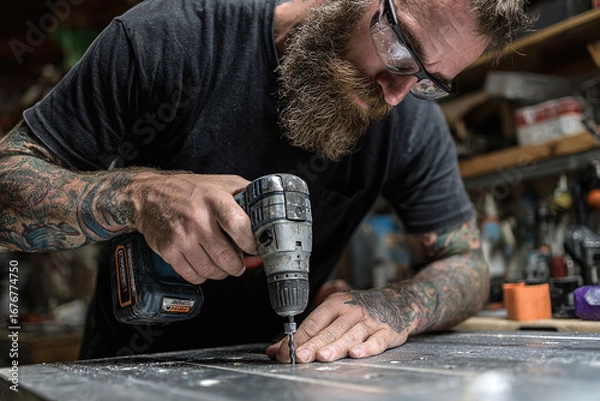 Fototapeta man using a drill