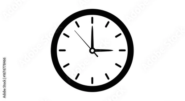 Fototapeta Illustration of a clock with a black border and hands indicating a specific time on a white background