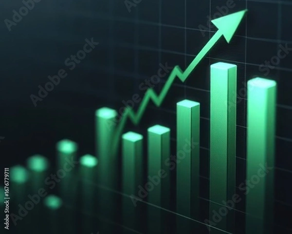 Fototapeta Green bar graph showing upward trend representing business growth and financial success in the market