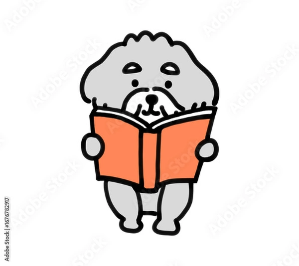 Obraz 本を読んでいる手描きの犬