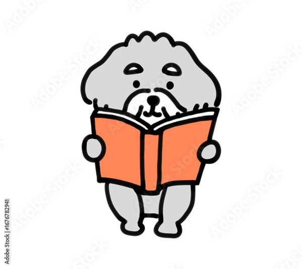 Obraz 本を読んでいる手描きの犬