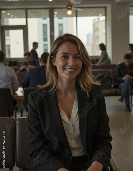 Obraz Face recruitment or business people in a waiting room for a job interview at human resources office building portrait we are hiring or excited woman in queue for an advertising agency or company P