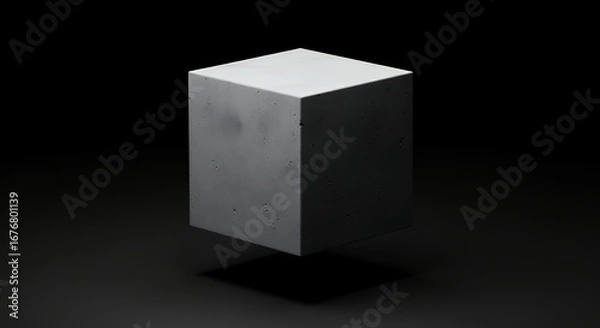 Obraz Minimalist Concrete Cube Floating in Black Background with Dramatic Lighting