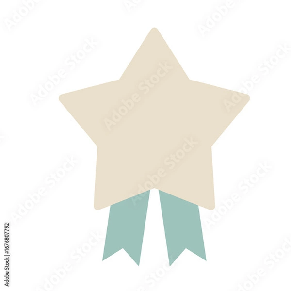 Fototapeta スモーキーグリーンのリボン付きの星のかわいいベージュのメダルイラスト
