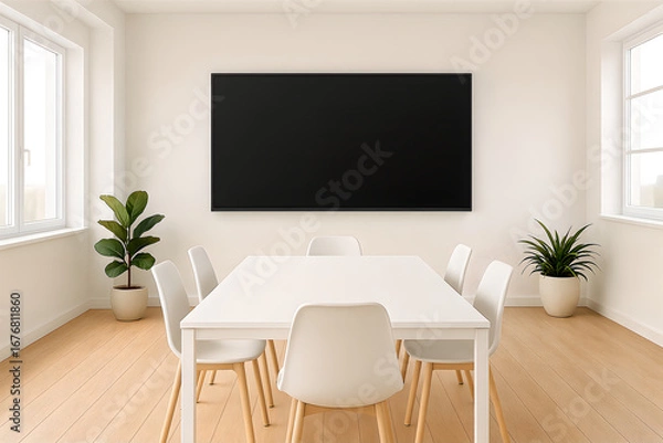 Fototapeta Minimalist Meeting Room with Empty Screen Mockup