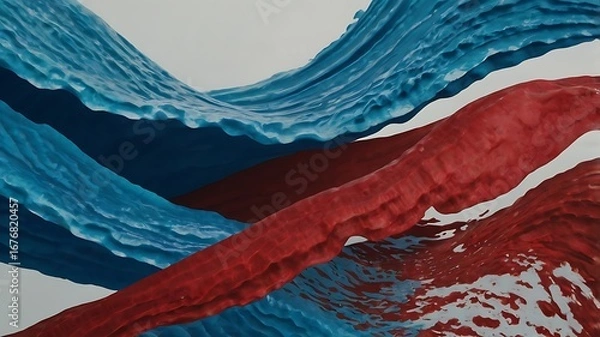 Fototapeta Modern abstract waves reflecting North Korean flag in minimalist style