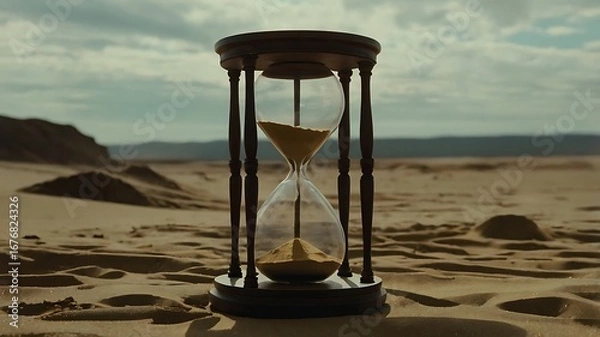 Fototapeta Hourglass filled with glowing radioactive sand counting down to catastrophe