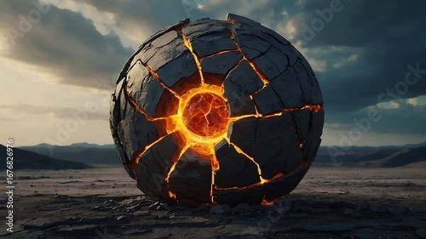 Fototapeta Earth split open in digital artwork showing radioactive energy