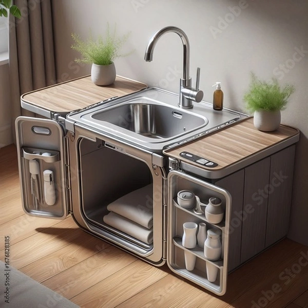 Fototapeta Foldable sink and discreet storage