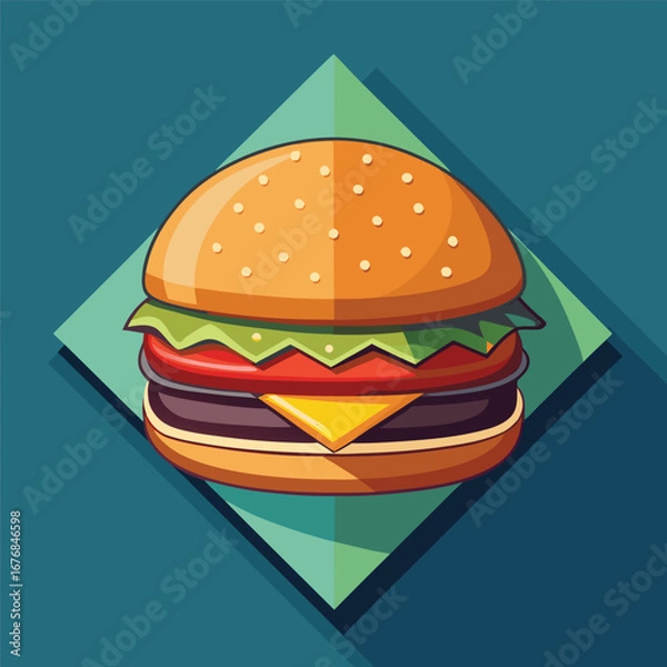 Fototapeta A Collection of Stylized and Detailed Burger Illustrations on a Diamond Shape Background