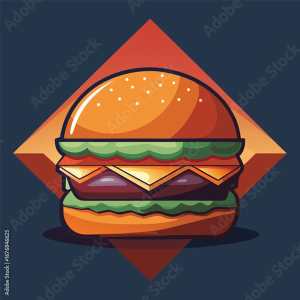 Fototapeta A Detailed Double Cheeseburger Illustration within a Stylish Diamond Shape Background