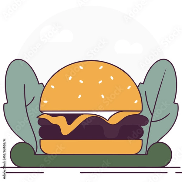 Fototapeta A Modern Minimalist Burger with a Flag on Top - A Fun and Stylized Vector Illustration