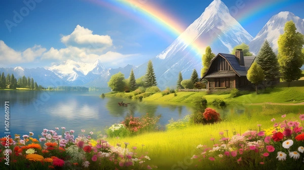 Obraz landscape with rainbow