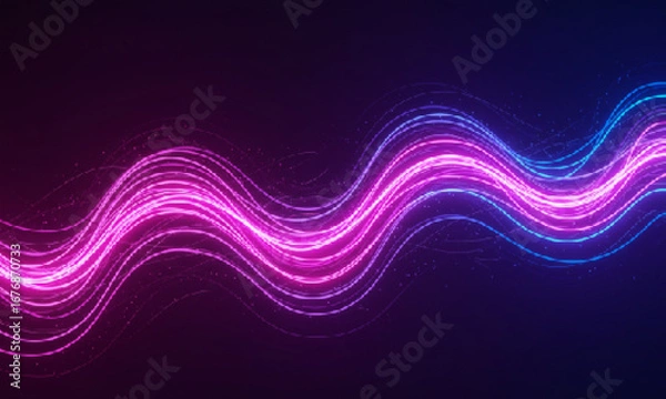 Obraz Abstract digital background with luminous neon lines and vibrant glowing waves, symbolizing spiritual energy in a futuristic realm