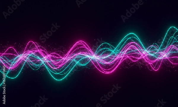 Obraz Soft glowing neon waves combined with sharp bright lines on a dark background, illustrating a futuristic spiritual energy concept with digital aesthetics