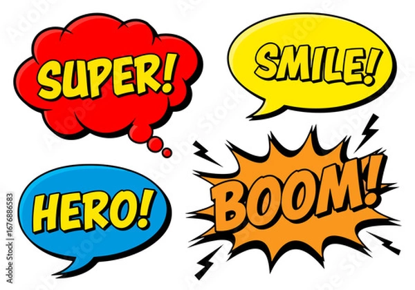 Obraz Set of comic speech bubble with text expression collection. comics pop art style with halftone isolated on white background