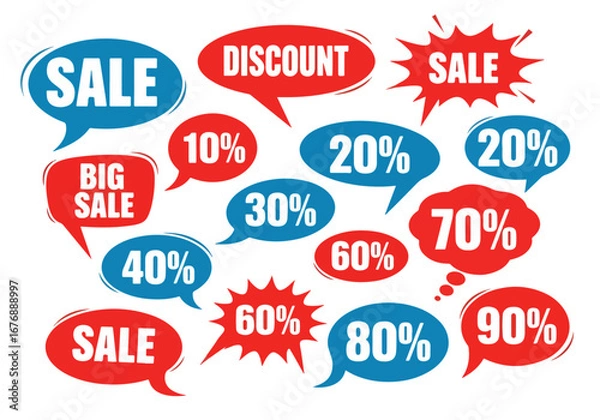 Fototapeta Set of flat speech bubble shaped banners, price tags, stickers, badges. Vector illustration.Eps 10