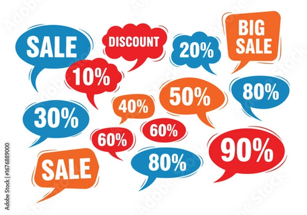 Fototapeta Set of flat speech bubble shaped banners, price tags, stickers, badges. Vector illustration.Eps 10