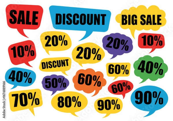 Fototapeta Set of colorful sale labels, sale discount labels